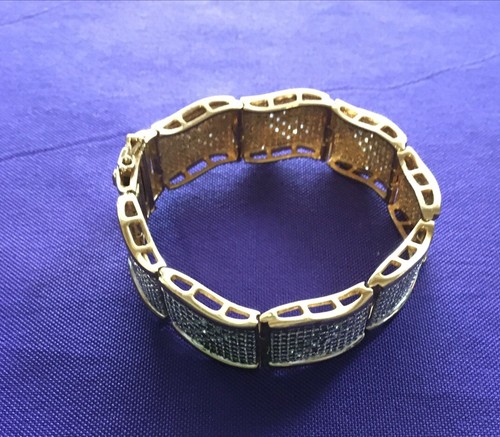 Gold & Silver Tone Diamond Paved Wide Link 7 1/2" Bracelet - Picture 9 of 11