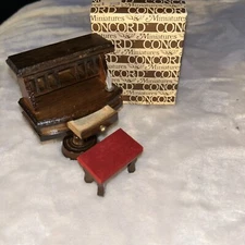 Vintage Miniature Dollhouse Wood Pedestal Secretary Desk And Stool 1:12 Scale