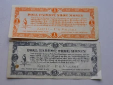 Vintage POLL PARROT SHOE MONEY 1 & 5 DOLLARS