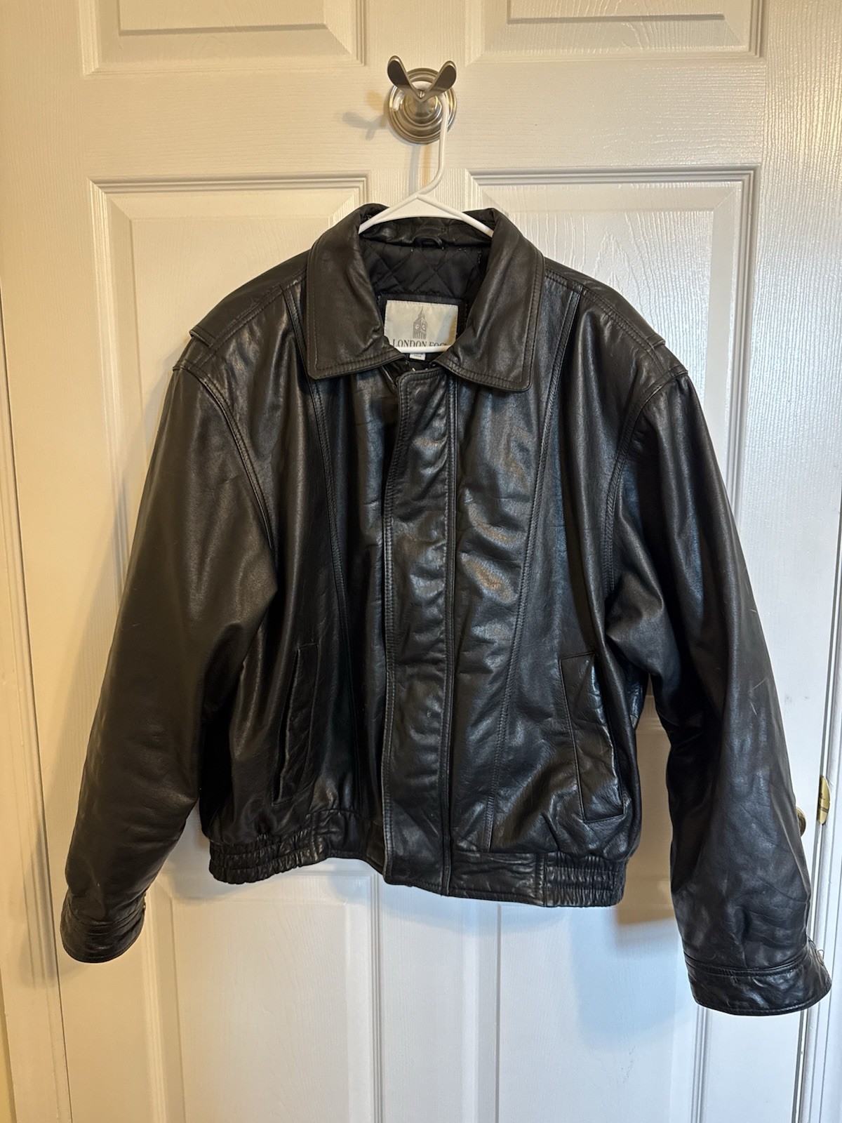 Vintage 90s London Fog Classic Bomber Biker Leather Jacket Black Large EUC