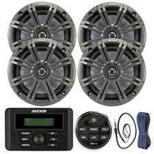 Kicker KMC3 Stereo Receiver w/Remote, 4x 6.5" Speakers, Grilles, Wire, Antenna