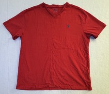 Polo Ralph Lauren Shirt Mens Large Red V Neck Pony Logo Short Sleeve Cotton Tee
