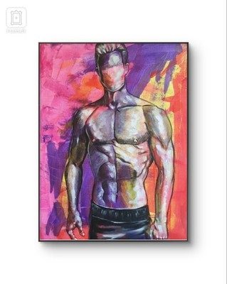 Exclusive Original Acrylic Painting Male Torso Strength Modern Figurative  Art