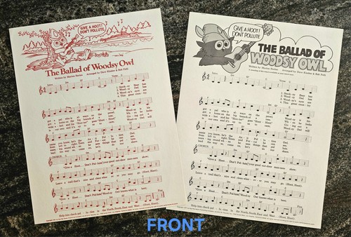 "Ballad of Woodsy Owl" Song Sheets, Vintage 1971, Two Versions, Mint