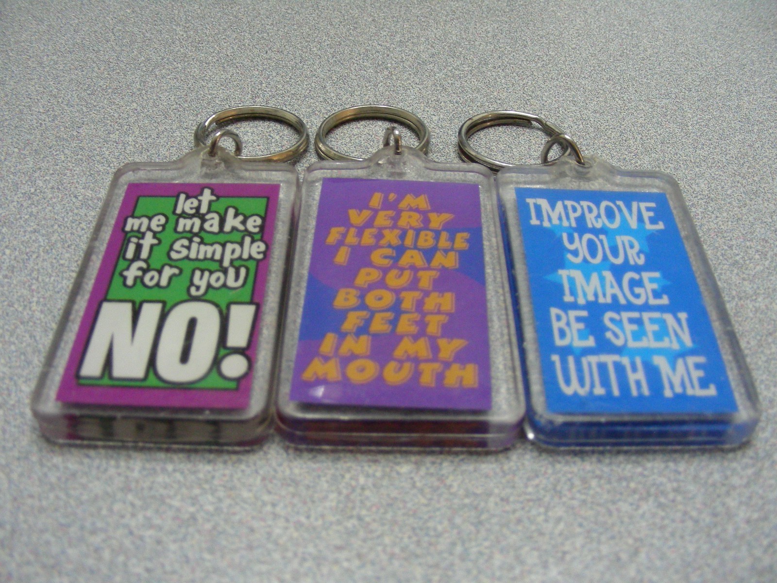 LOT OF 3 - Vintage 1980's Cool Rude Risque Suggestive Funny Slogan Keychains!