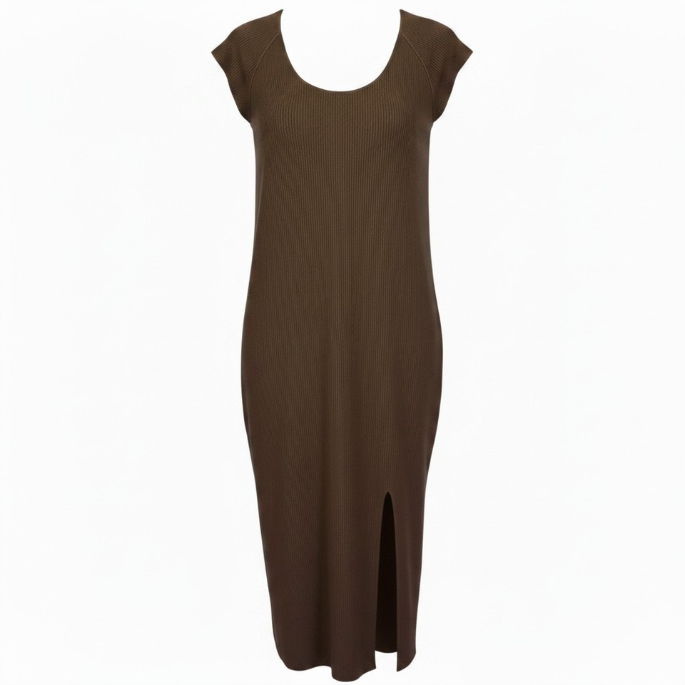 Cotton On Brown Ribbed Bodycon Midi Dress 24 minimalist stretch knit sexy split