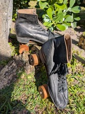Vintage Official Roller Derby Skates Black Leather Size 7 Wood Wheels