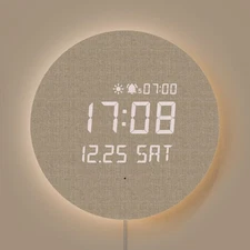 Full Moon LED Silent Wooden Digital Wall Clock with Remote Control
