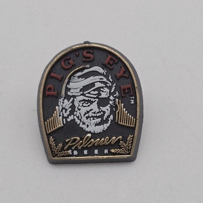 Pigs Eye Pilsner Beer Pin Vintage Black & Gold Collectible Lapel Pin