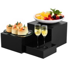 3 PCS Black Buffet Risers, Black Acrylic Food Display Stand, Square Acrylic R...