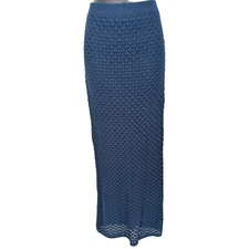 Olive + Oak Crochet Knit Maxi Skirt Women Size L Pull On Boho Coastal Festival