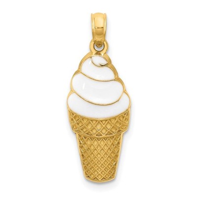 14k Gelbgold emailliert Vanille Eistüte Anhänger 1,58g für Mama