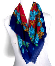 Glentex Dark Blue Vintage Scarf Made in Japan, Unfinished Hem, Multiple Uses