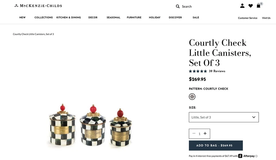 Mackenzie Childs Set Of 3 “The Littles” Canisters, NIB, Courtly Check - Image 3 of 3