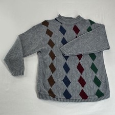 80s Glamour-Knit Sweater Geometric Argyle Mock Neck Grandpa Sweater USA