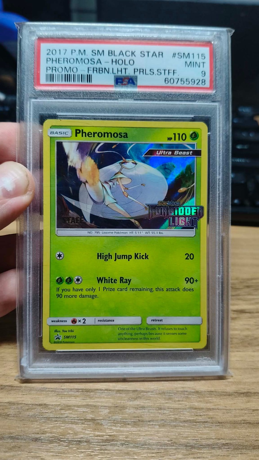PSA 9 STAFF Forbidden Light Pheromosa SM115 SM Black Star Promos Promo Pokemon