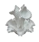 Vintage Fenton Hobnail Milk Glass Epergne Ruffled Bowl 3 Horned Vase Art READ