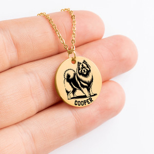 Authentic Personalized engraved Keeshond necklace in a jewelry box with sweet message card