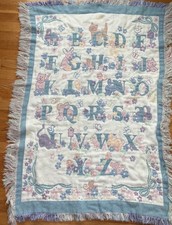 Vintage Tapestry Throw Blanket For Baby Nursery ABC Cats Bunny  s Granny Core
