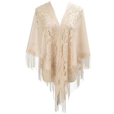 Shawl Wraps for Women New Nylon Hollow Solid Color Breathable Tassel Beige