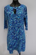Lulu-B Women's 3/4 Sleeves Keyhole Knee Length Dress BL1 Blue Large NWT