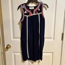 Red Camel Knee Length Dress Girl L Navy Blue Boho Tassels Lightweight Academia