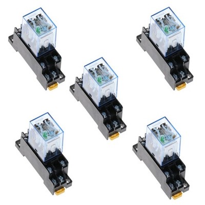 5Pcs Relay  LY2NJ 24V DC Small relay 10A 8PIN Coil DPDT With Socket Base *uq