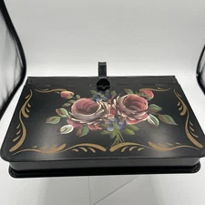 Toleware Vintage Metal Hand Painted Silent Butler Crumb Catcher Florals READ