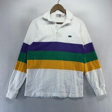 Vintage Perlis Rugby Shirt mens XS White Green Yellow Mardi Gras Made In USA 90s