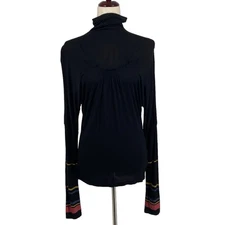 Vintage 00s Y2K Cop Copine Squill Long Sleeve T Shirt Viscose Black Turtleneck 