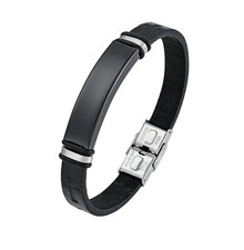 Cross Bracelet for Men, Leather, Stainless Steel, Adjustable Fit, Black