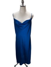 Wilfred Blue Satin Slip Dress Large Womens Size Sleeveless Maxi Mob Wife Aritzia
