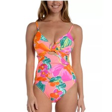 La Blanca Isla Del Sol Twist-Front Swimsuit Women  s Size 12 Tropical One Piece