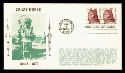 DR WHO 1982 FDC INDIAN CRAZY HORSE KENICK CACHET PAIR M75634