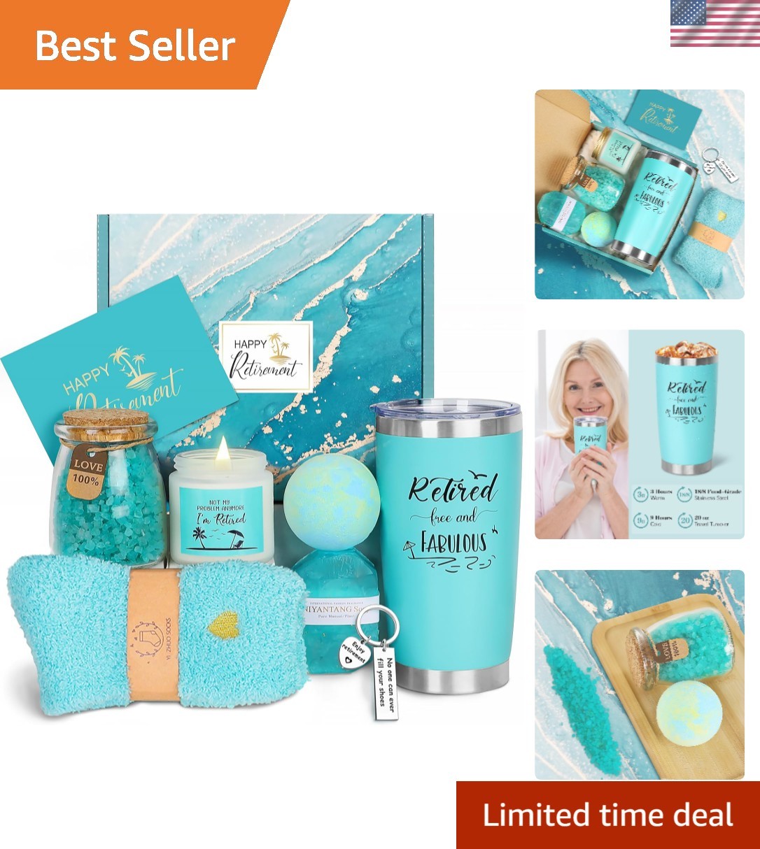 Elegante cesta de regalo spa de jubilación de 8 piezas para mujer - vaso aislado y más