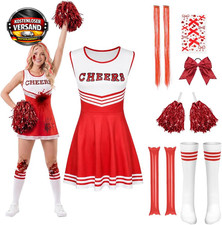 Cheerleader Kost&uuml;m Damen Cheerleading Outfit mit Pompoms Rosa Gr&ouml;&szlig;e M