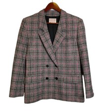 VTG 80s Pendleton 100 Virgin Wool Double Breasted Blazer Women's 10P Gray Pink