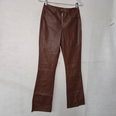 Avec Les Filles Vegan Leather Kick Flare Pants Brown Zip Fly Women's Size 0
