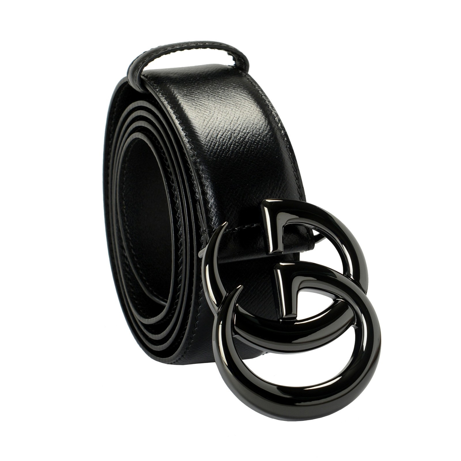 Gucci Black 100 Textured Leather Metal Double G Buckle Belt US 38 IT 95 63790₽