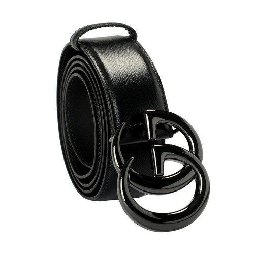 Gucci Black 100% Textured Leather Metal Double G Buckle Belt US 40 IT 100