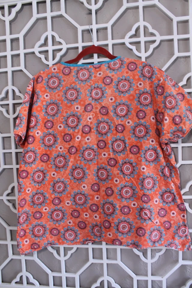 Dickies Scrub Top Orange Medical Nurse Womens XL Pullover Workwear Geometric - Image 2 of 4