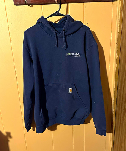 Carhartt Men's Blue Solid Pullover Hoodie Drawstring Logo Pocket Size L