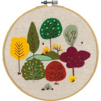 "Vervaco Plattstich Stickpackung Mit Stickrahmen \"Herbstwald\", Stickbild Gedruckt"