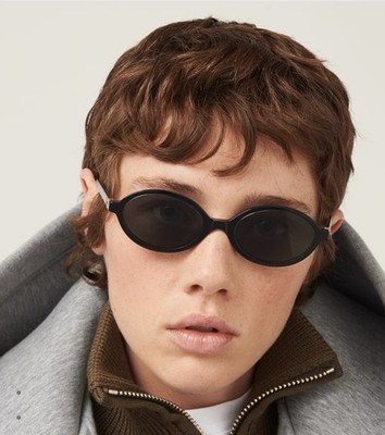 AUTHENTIC MIU MIU Sunglasses SMu 04z F Black Gold Mu04zs Grey Round Regard MENS