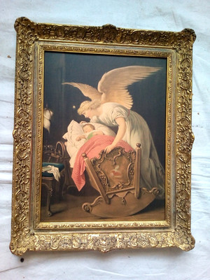 toller vergoldeter Barock Bilderrahmen um 1900 Farblitho 51 cm  x 41 cm