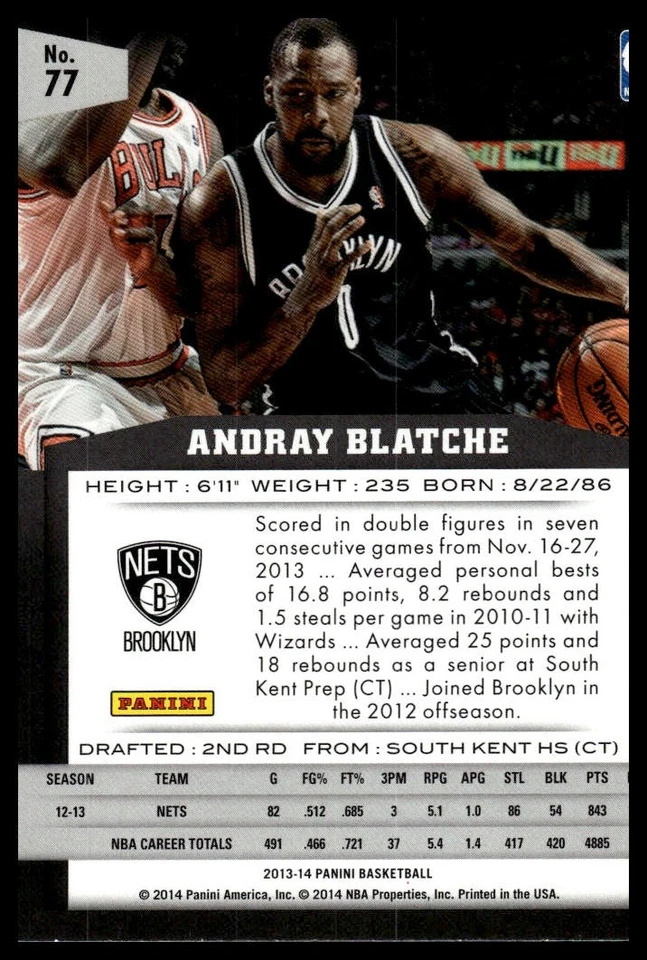 2013-14 Panini Andray Blatche #77 - Image 2 of 2