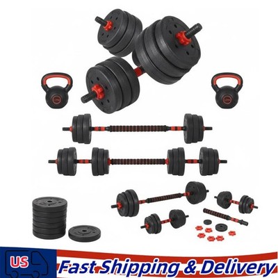 5-in-1 44 lbs Adjustable Dumbbell Set for Home Gym Barbell Kettlebell