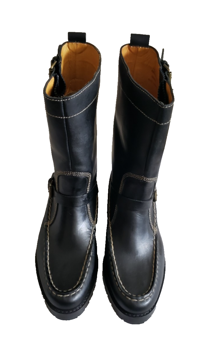 SAOLA Stivali da ingegnere RALPH LAUREN in pelle nera metà polpaccio donna taglia 5 5B suola Vibram