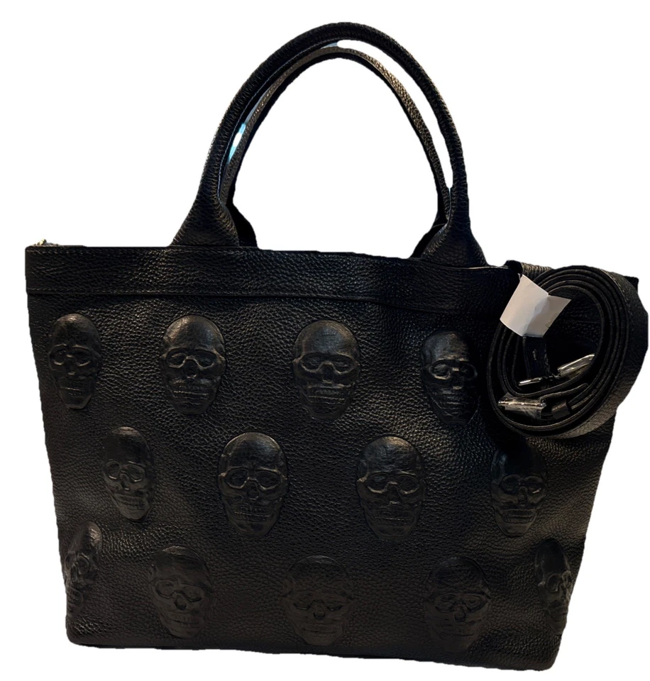 NUEVO SIN ETIQUETAS IOPELLE Italia Grande Calavera Cuero Repujado Bolso de Hombro Bolso de Mano $695 Cartera Foto 2 de 4