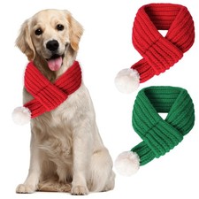 2 Pieces Christmas Dog Cat Knitted Santa Scarf Winter Holiday Cute Scarf for ...